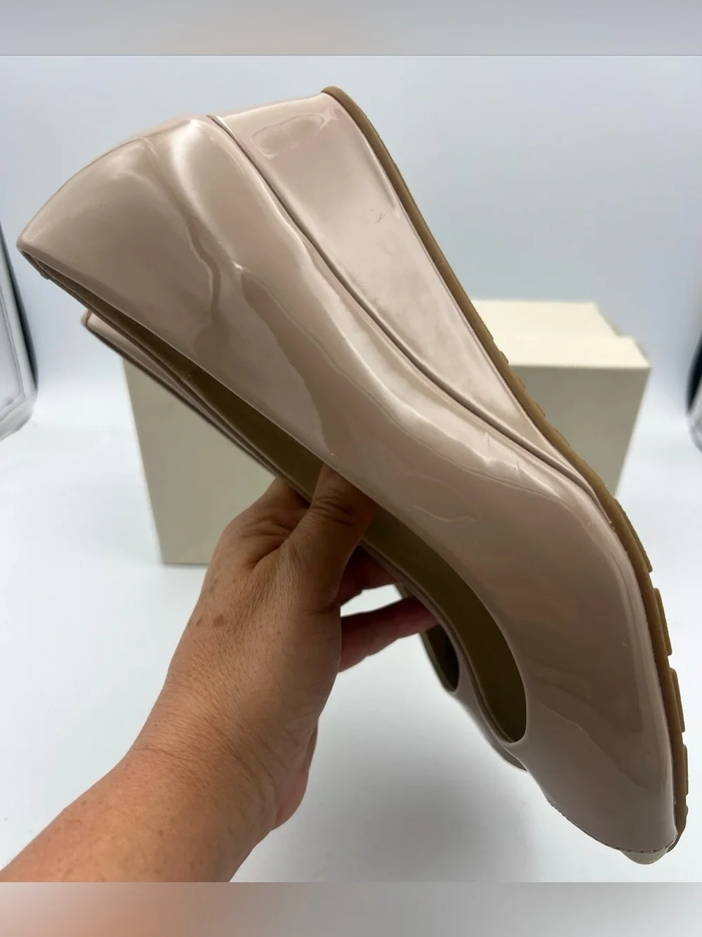 Bandolino Candra 3 Wedge Vegan Heel Peep Toe Women Shoes Size 8M, Taupe NEW
